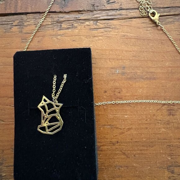 GOLD TONE "ORIGAMI FOX" NECKLACE NIB; NEW, NEVER WORN - Picture 2 of 3